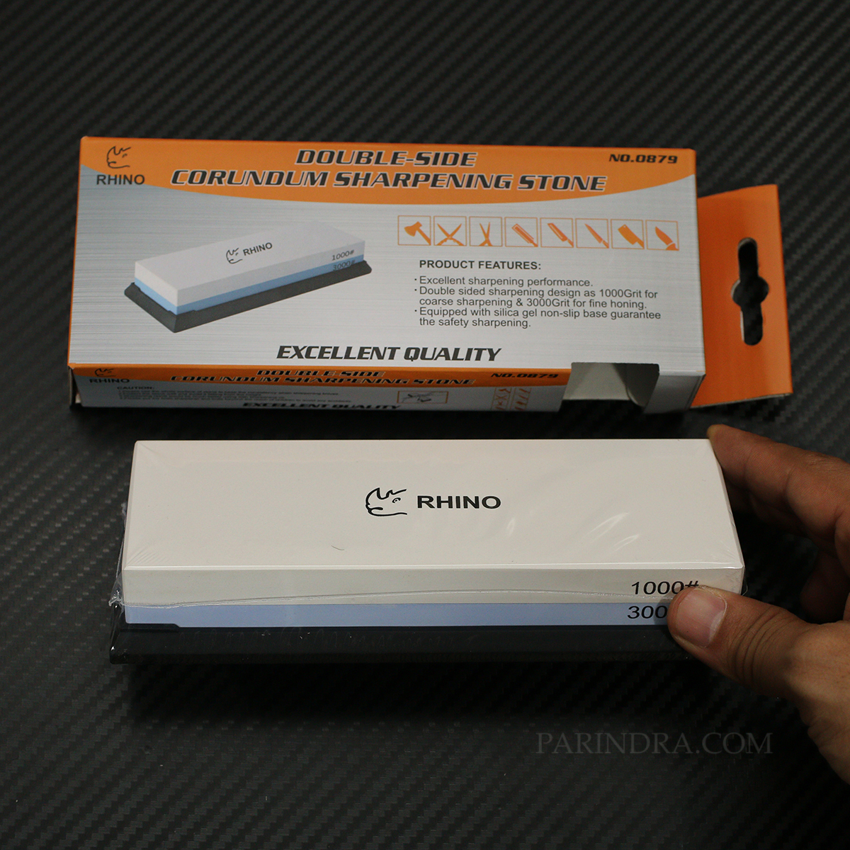 หินลับมีด RHINO BRAND No.0879 ความละเอียดสูง DOUBLE CORUNDUM SHARPENER STONE 1000 / 3000 Grit (ของแท้)