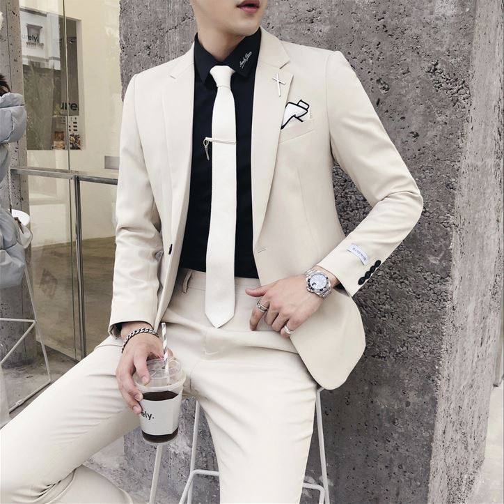 พร้อมเช่า เสื้อสูทชาย สีApricot หล่อเนียบ ทรงสลิม ** เฉพาะ S,M**