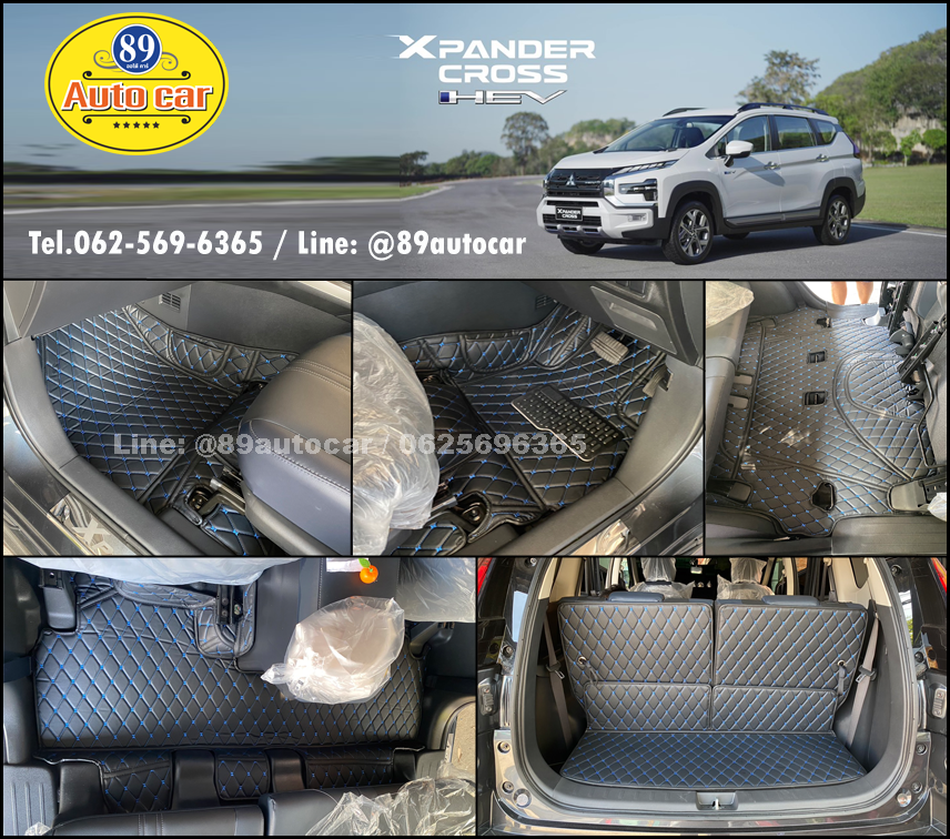 พรมรถยนต์ Mitsubishi Xpander HEV 2024 ปูพรม6D สีดำด้ายน้ำเงิน เต็มคัน