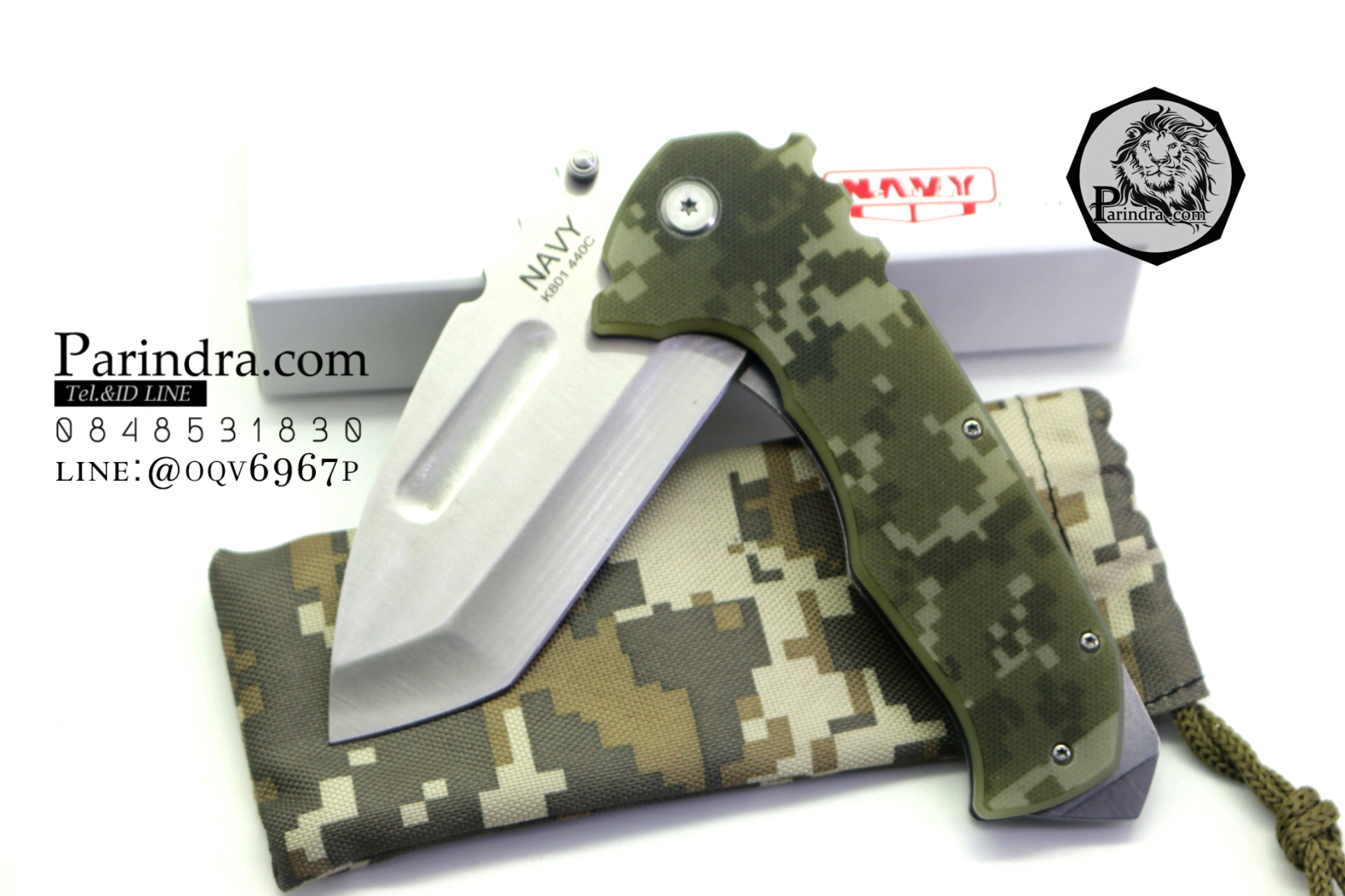 มีดพับ Navy รุ่น K801C สีเขียวทหาร ด้าม G10 ทรงสวย ของแท้ 100%