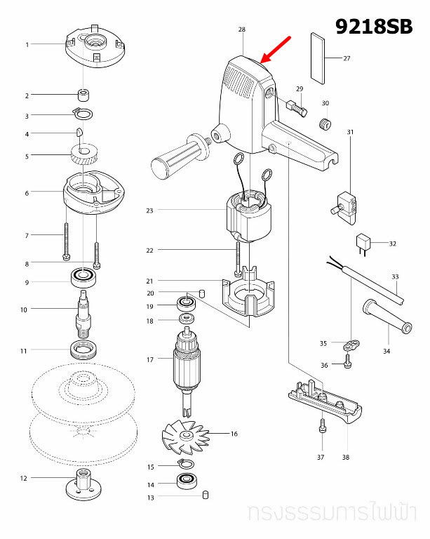 เสื้อฟิลคอยล์ เครื่องขัดกระดาษทราย Makita มากีต้า 9218SB [#28] Pn.522225-1 (แท้) ##