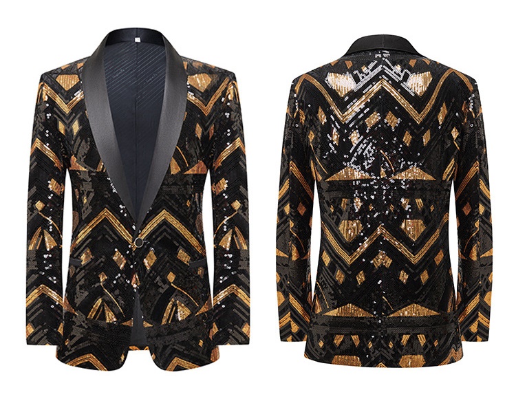 Pre-order เสื้อสูทชาย สูทแฟชั่น สูทกำมะหยี่ แต่งเลี่อม สีทองดำ