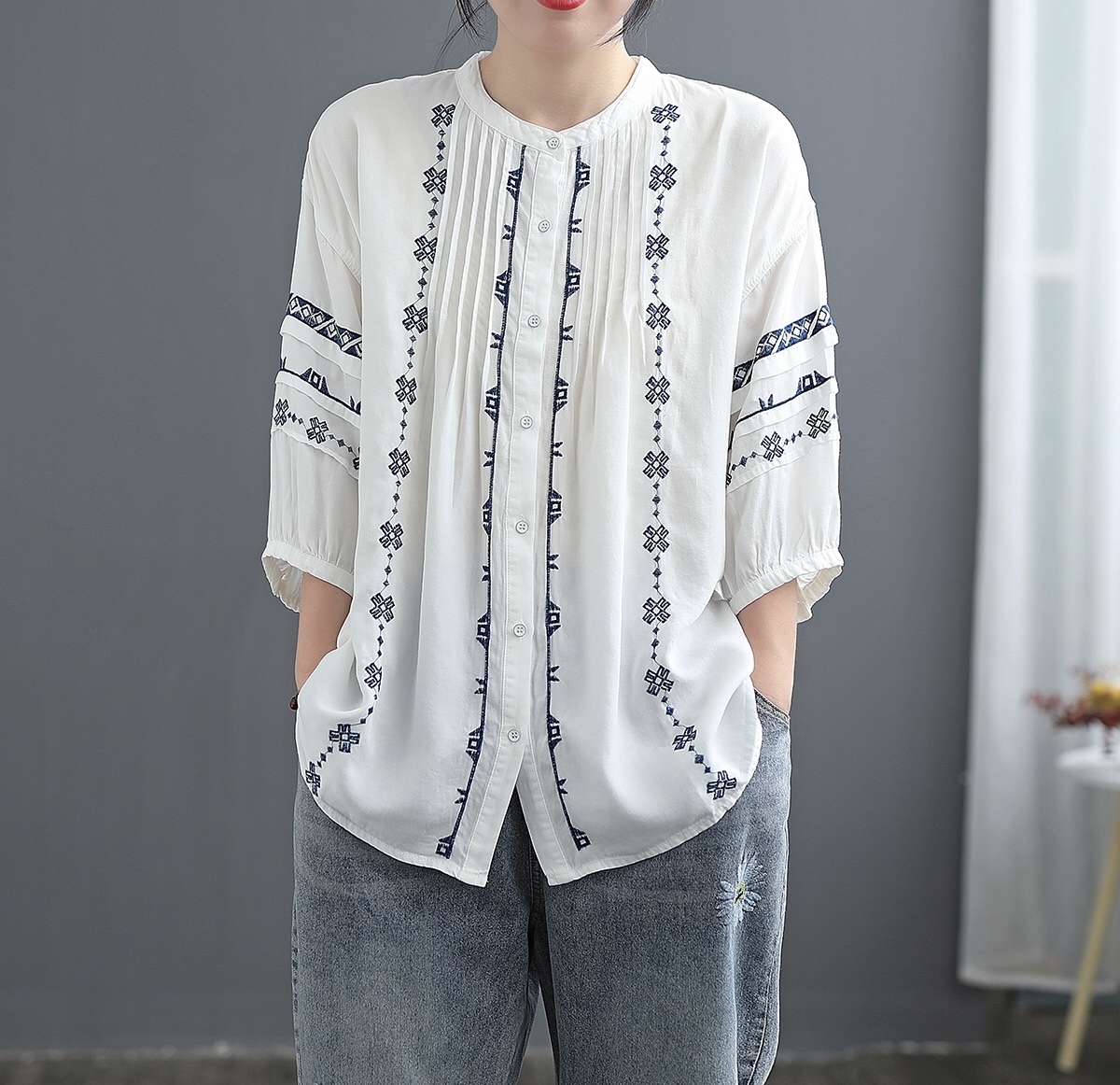 เสื้อผ้าฝ้ายนิ่มลายปัก
