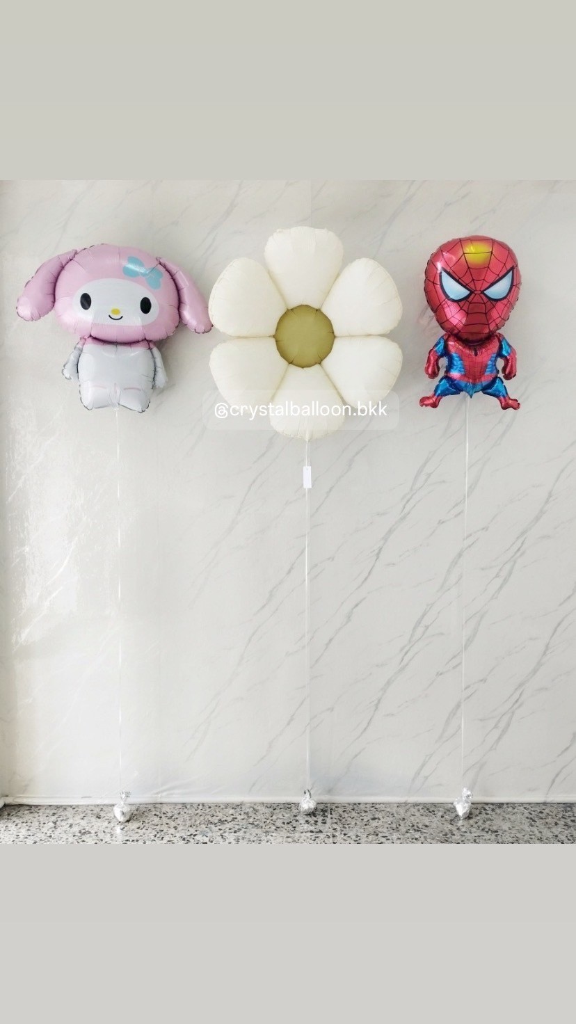 ลูกโป่ง วันเกิดเด็ก ฟอยล์มายเมโลดี้ 1 ชิ้น , ฟอยล์เดซี่ 1 ชิ้น , ฟอยล์Spider Man 1 ชิ้น พร้อมตกแต่ง สามารถเปลี่ยนสีลูกโป่งได้