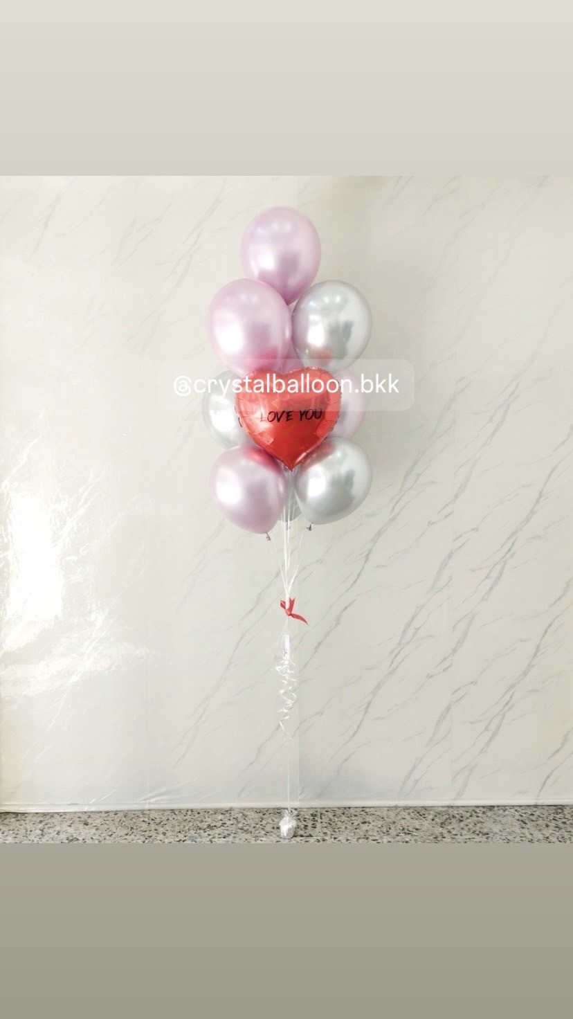 ลูกโป่ง ครบรอบ ช่อลูกโป่งฟอยล์หัวใจ ขนาด 18" สีแดง ช่อ 10 ลูก 1 ช่อ พร้อมตกแต่ง สามารถเปลี่ยนสีลูกโป่ง/เปลี่ยนข้อความ/เปลี่ยนสี-ฟอยล์ตกแต่งได้