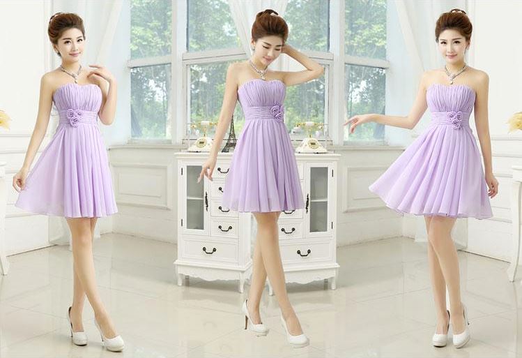 พร้อมเช่า ชุดราตรีสั้น ชุดเพื่อนเจ้าสาว สีม่วงอ่อน Lavender Lv-001D