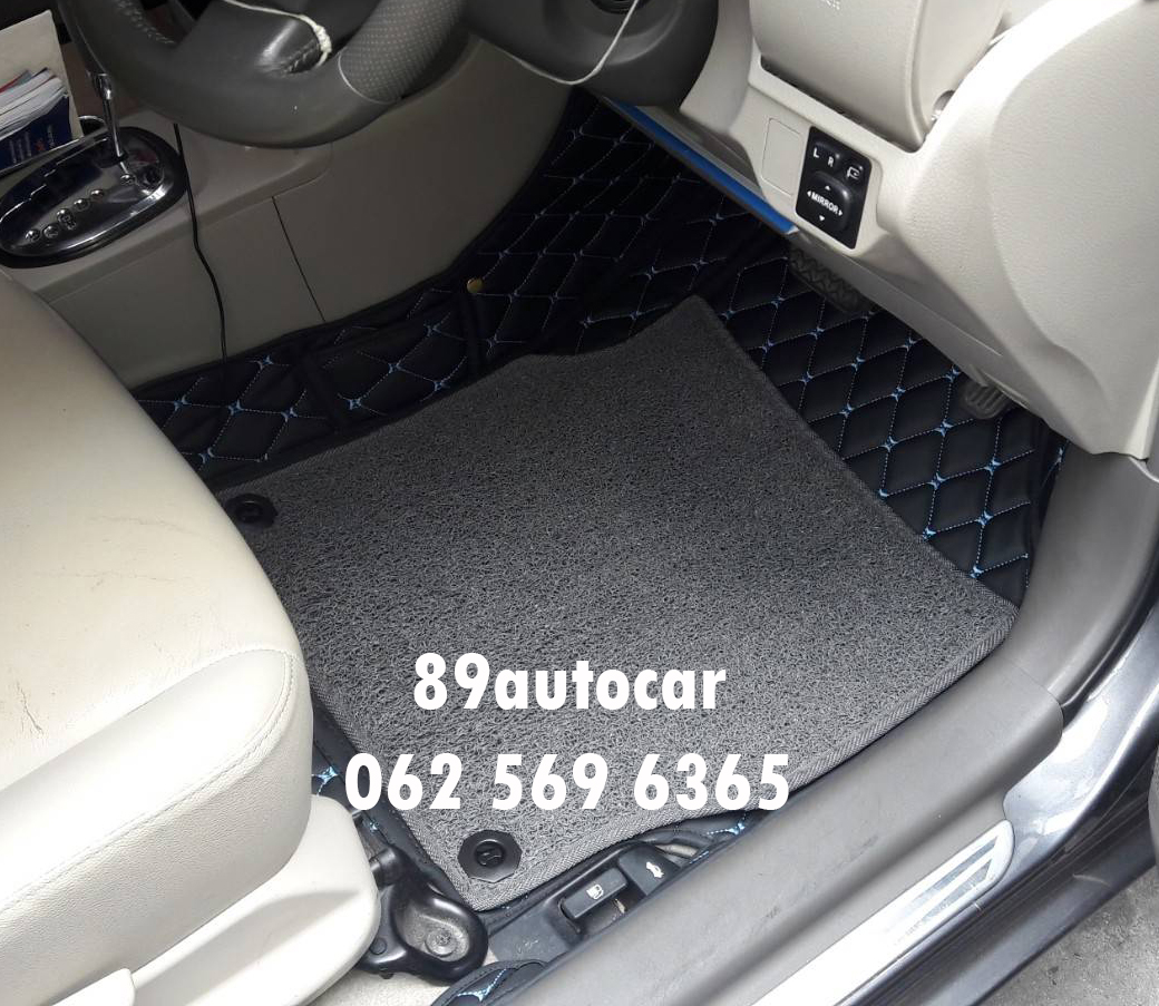 พรมในรถ Toyota Vios 2012 ปูพรม7D สีดำด้ายฟ้า เสริมพรมดักฝุ่นสีเทา เข้ารูป