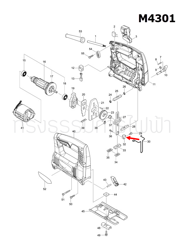 BLADE CLAMP เลื่อยจิ๊กซอว์ Maktec-Makita MT431, 4327, 4329, M4301, M4301B [#32] Pn.313140-8 (แท้)