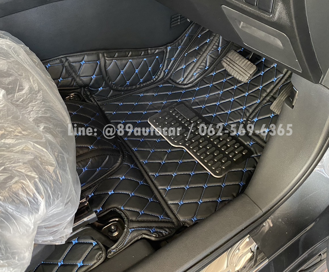 พรมรถยนต์ Mitsubishi Xpander HEV 2024 ปูพรม6D สีดำด้ายน้ำเงิน เต็มคัน
