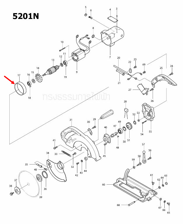 แผ่นบังคอยล์ เลื่อยวงเดือน Makita 5103N [#19], 5201N [#17], 5401N [#1] Pn.343119-5 (แท้) ##