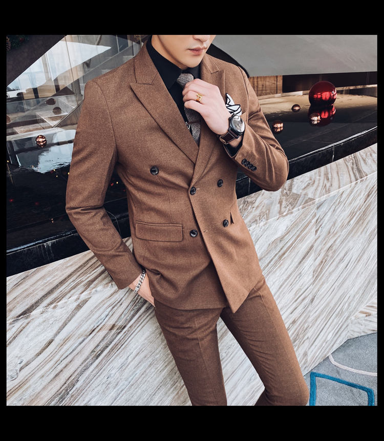 Pre-order เสื้อสูทชาย สีน้ำตาล กระดุม2แถว ทรงสลิม