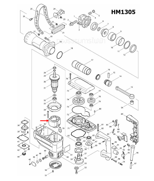 ฟิลคอยล์ แย็ก, สกัดคอนกรีต มากีต้า Makita HM1305, HM1306 [#36] Pn.526143-5 (แท้) ##