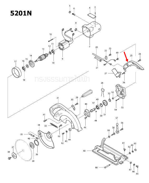 ฝาปิดด้าม เลื่อยวงเดือน Makita มากีต้า 5201N [#25] Pn.315158-5 (แท้) ##