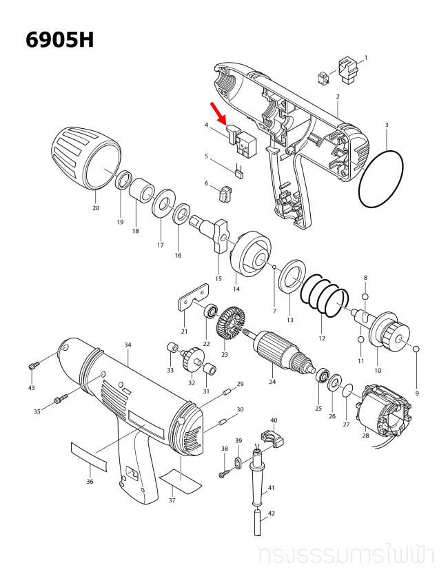 สวิทซ์เปิด-ปิด บล็อคไฟฟ้า Makita มากีต้า 6905H [#4] Pn.651248-3 (แท้) ##