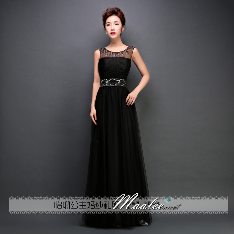 พร้อมเช่า ชุดราตรียาว สีดำ อกจับจีบผ้าชีฟอง สไตล์กรีก ช่วงคอแแต่งลูกปัดผ้าตาข่าย&กระโปรง เอวแต่งลูกปัดพร้อมเลื่อม