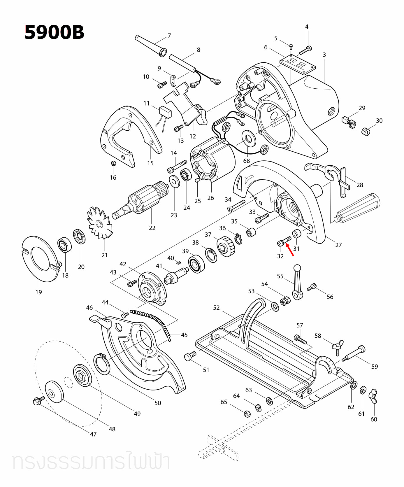 สกรู M6X20 เลื่อยวงเดือน Makita 5007N, 5007NF [#34], 5401N [#61], 5900B [#32], N5900B [#25] Pn.251247-1 (แท้) ##