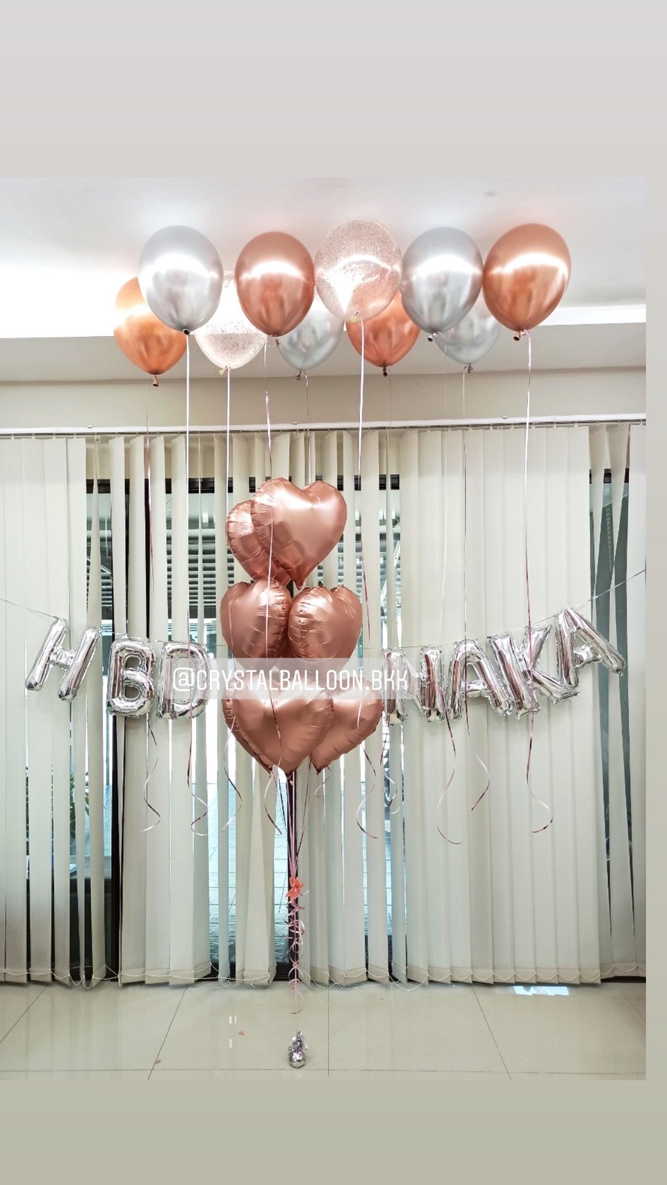 ลูกโป่ง วันเกิด ช่อลูกโป่งฟอยล์หัวใจ 18" สีโรสโกล 8 ชิ้น พร้อม ลูกโป่งลอยฝ้า 10 ลูก,ฟอยล์ตัวอักษร 7 ตัวอักษร พร้อมตกเเต่ง สามารถเปลี่ยนสีลูกโป่ง/เปลี่ยนสี-ฟอยล์ตกแต่ง/เปลี่ยนสี-ฟอยล์ตัวอักษรได้