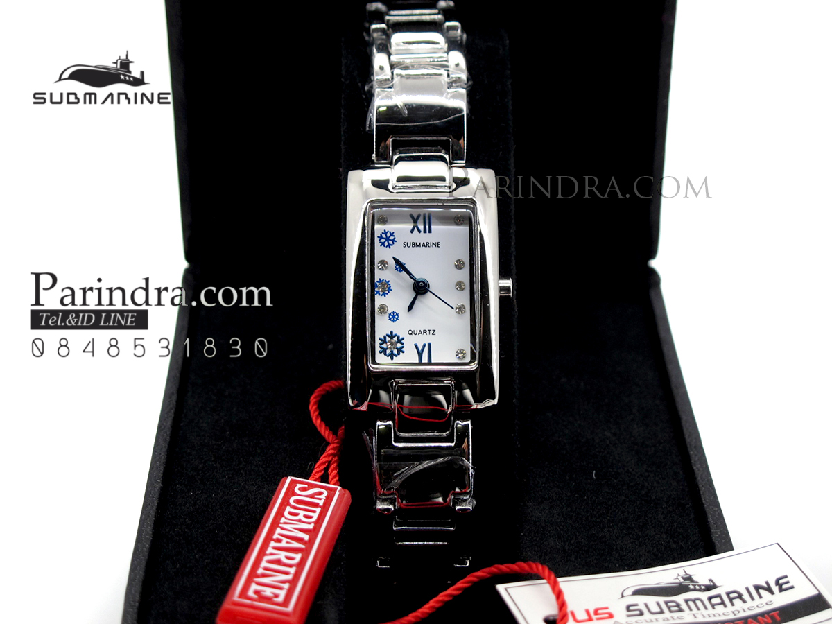 นาฬิกา U.S. submarine รุ่น J060L หน้าปัดสีขาวลายน้ำเงิน