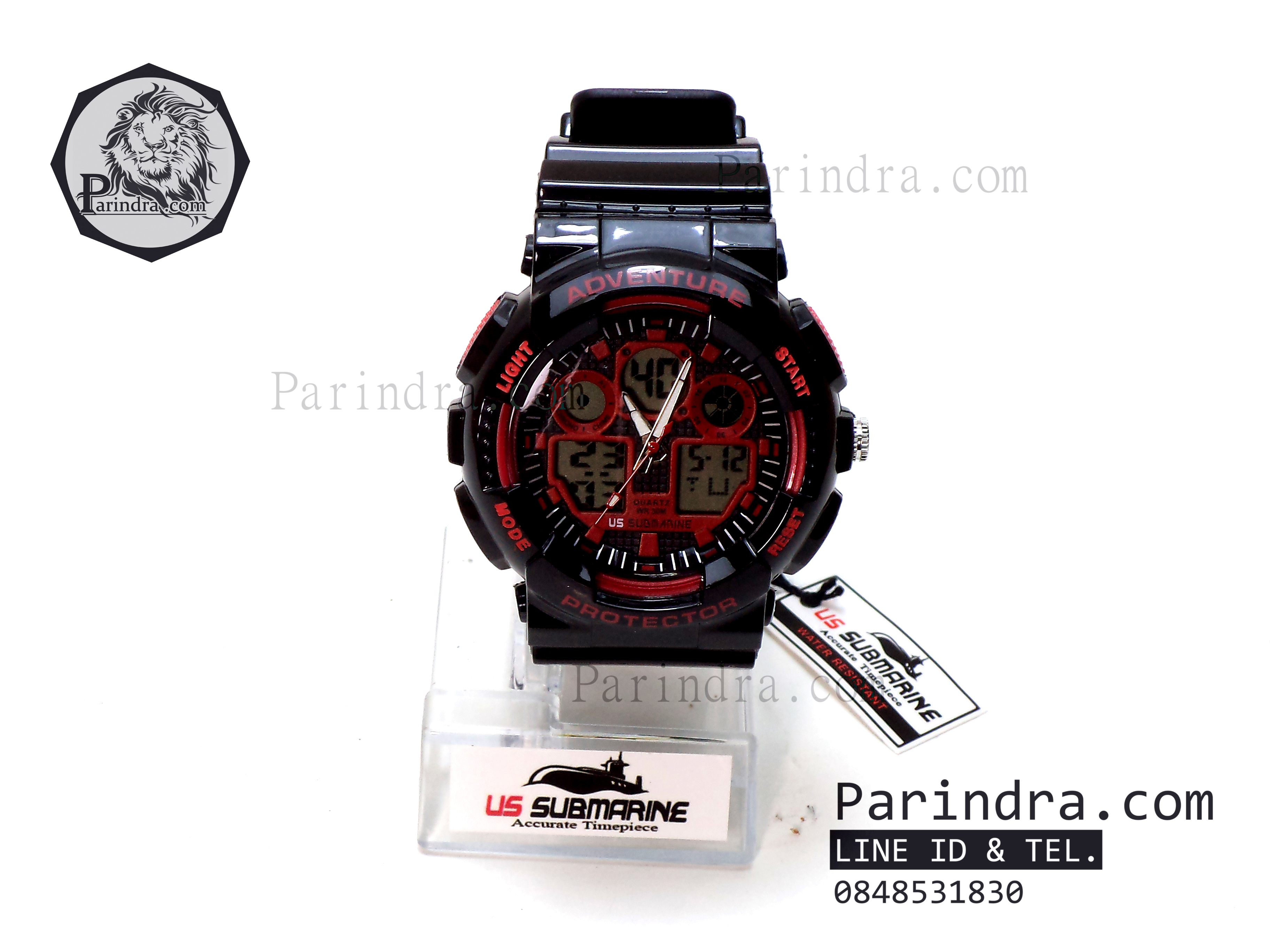 นาฬิกา US submarine Adventure Protector รุ่น TP3129M สีดำตัดแดงผิวมัน พื้นหลังเทา