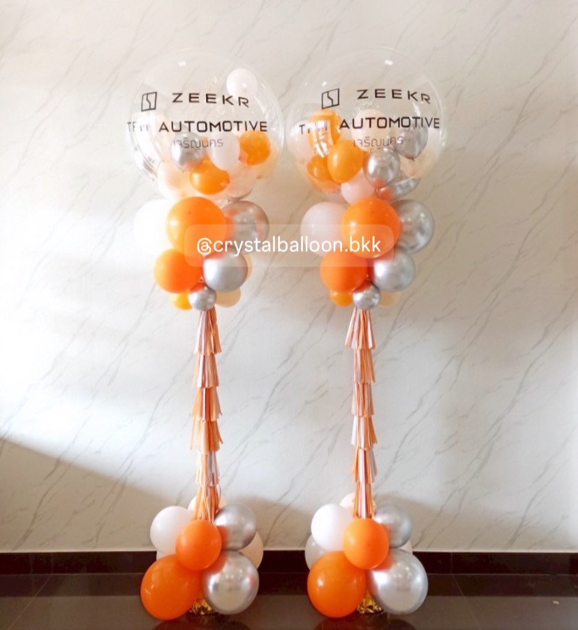 เสาลูกโป่ง เปิดงาน Bubble ขนาด 36" พร้อม ลูกโป่ง 6" ด้านใน 2 เสา พร้อมตกแต่ง สามารถเปลี่ยนสีลูกโป่ง/เปลี่ยนข้อความได้