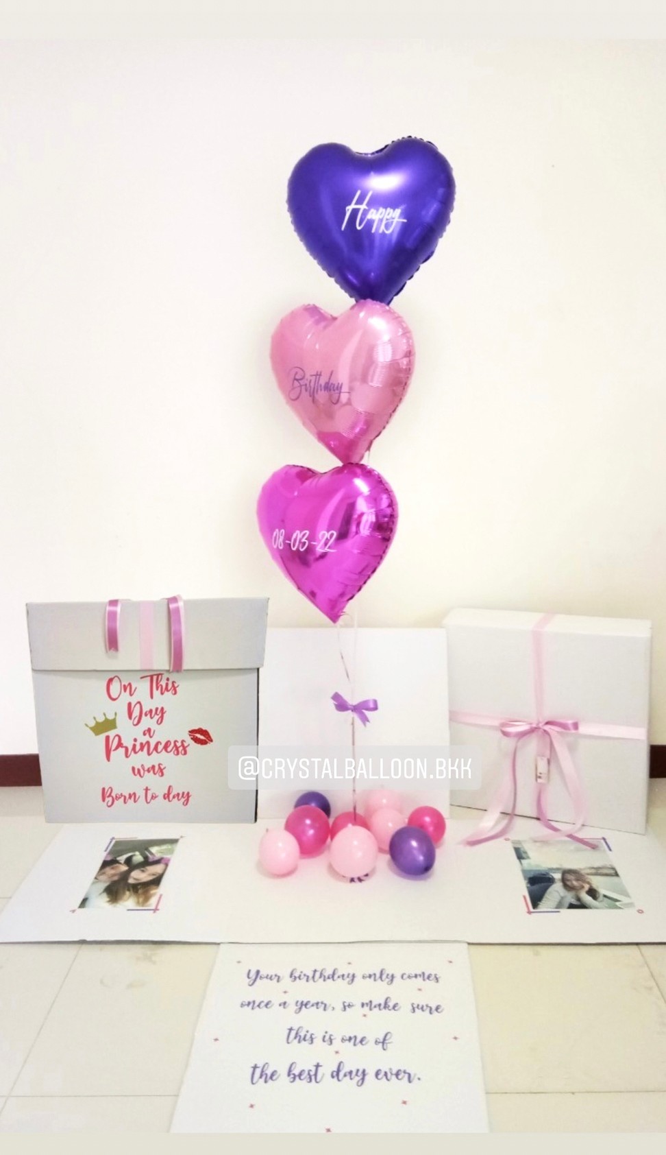 Happy Birthday Surprise Box กล่องเซอร์ไพรส์วันเกิด ฟอยล์หัวใจ ขนาด 18" 3 ชิ้น พร้อมตกแต่ง สามารถใส่รูป ได้ 2 ใบ สามารถเปลี่ยนสี-ฟอยล์ตกแต่ง/เปลี่ยนข้อความได้