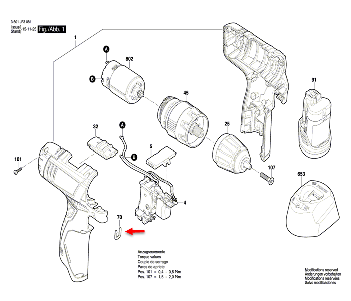 คลิป สว่านไร้สาย Bosch รุ่น GSR-120Li [#70] Pn.2609110838 (แท้-สั่ง)