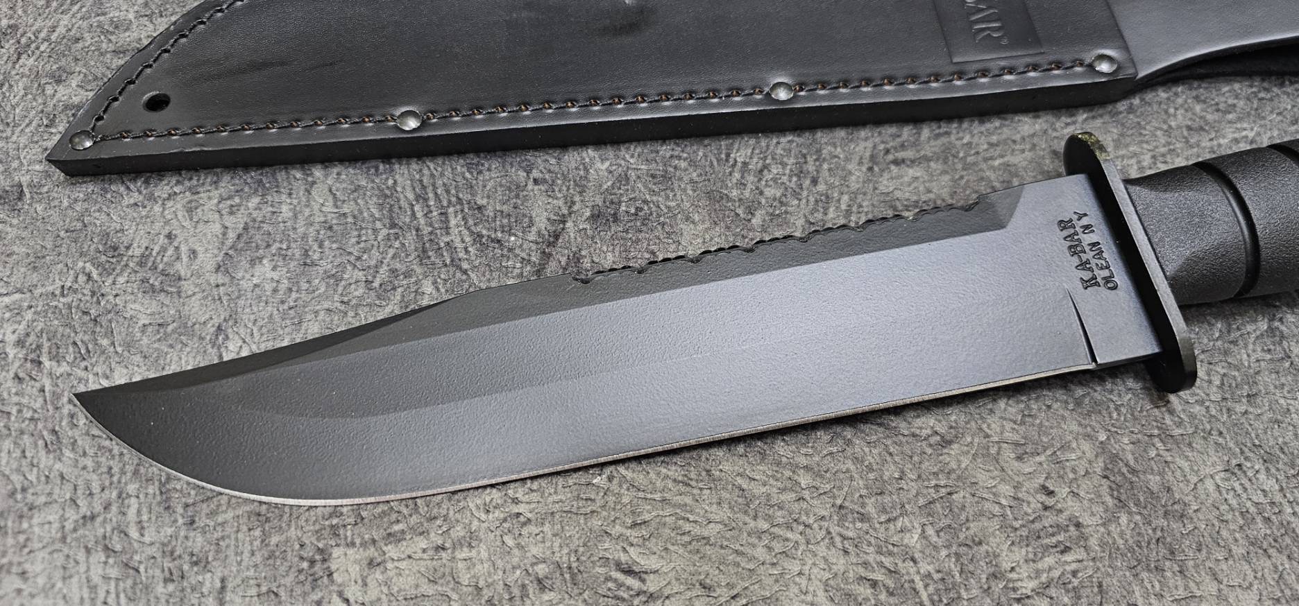 Ka-Bar Bowie Big Brother Fixed Blade Knife Kraton Serr Top (9.37" Black)