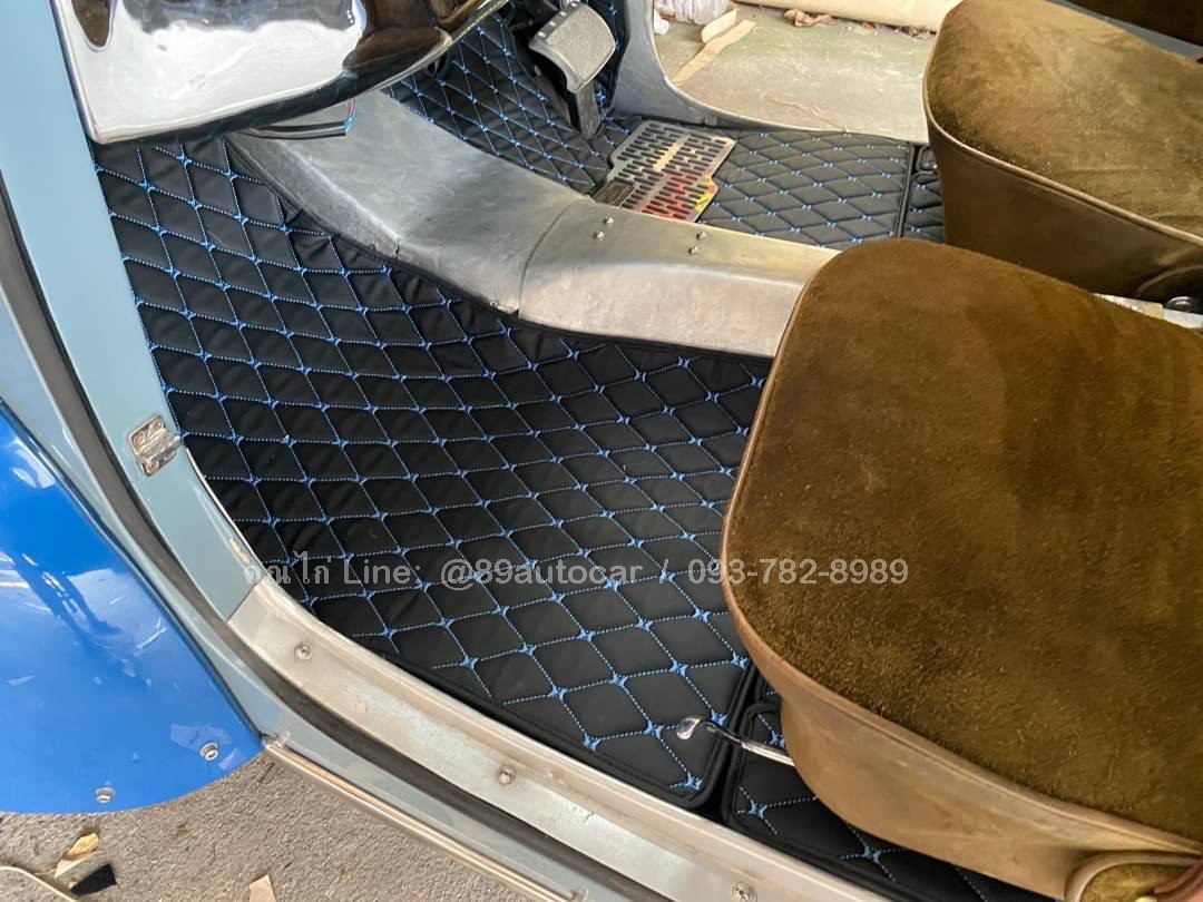 พรมรถ fiat500 ปูพรม6D สีดำด้ายน้ำเงิน