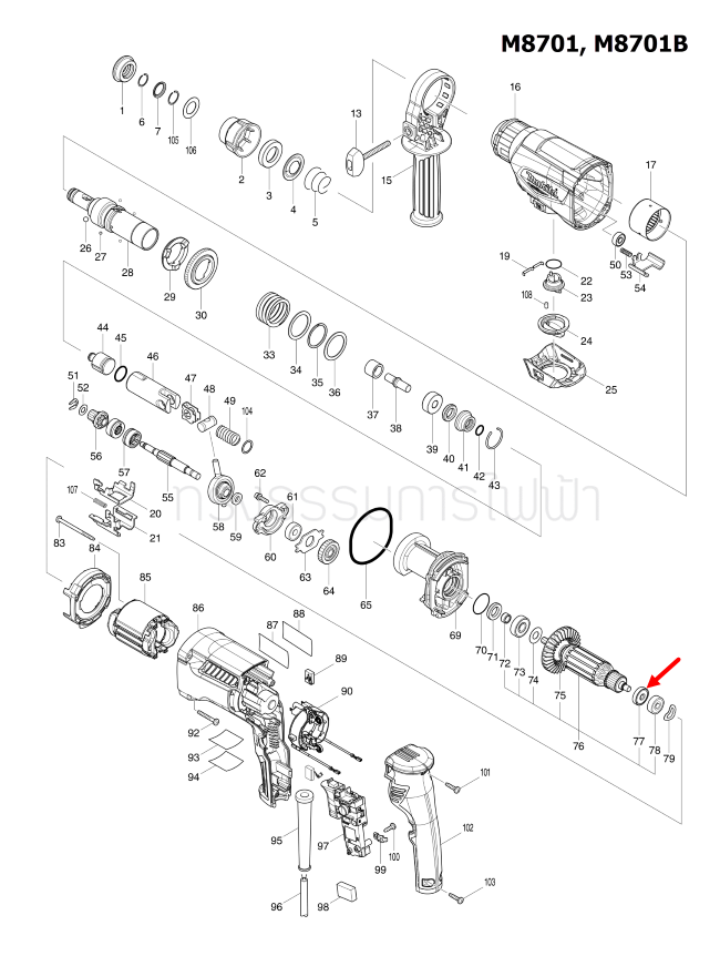 INSULATION WASHER สว่านโรตารี่ Maktec มาคเทค, Makita มากีต้า MT870, MT871, M8701, M8701B, JR140D, JR180D, BJR240, KP0800, HR2230 Pn.681652-2 (แท้) ##
