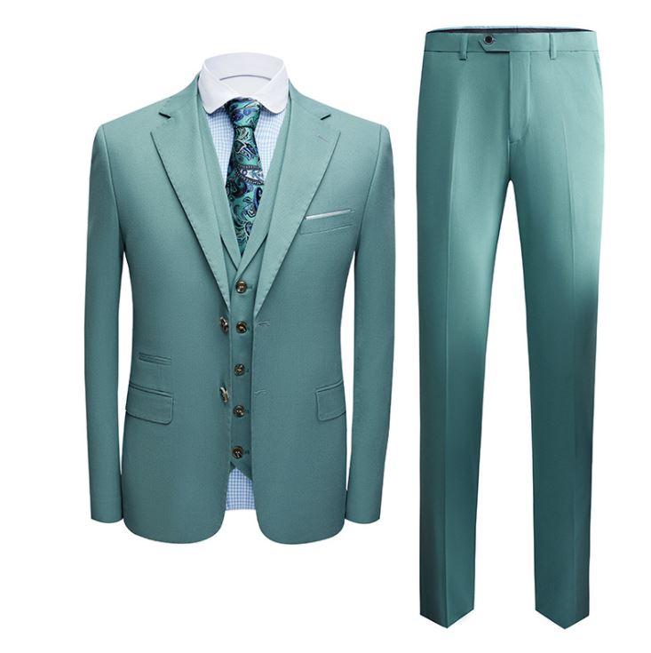 พร้อมเช่า เสื้อสูทชาย สีเขียวมิ้นต์เข้ม สีเขียวพาสเทล Dark Pastel Mint Green (พร้อมเสื้อกั๊ก)