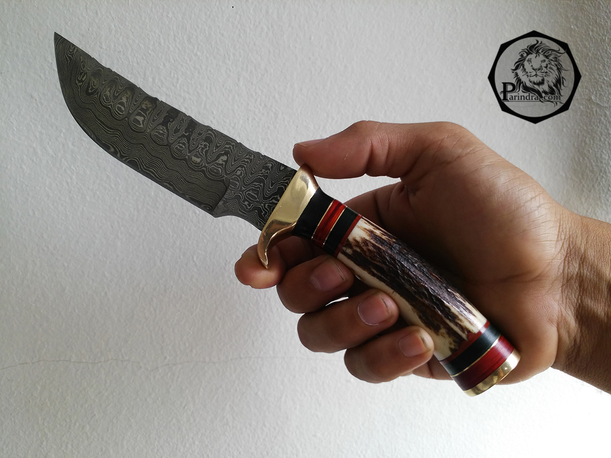 มีดดามัสกัส (Damascus) ด้ามเขากวาง ขนาด 9.4 นิ้ว 512 Layer นำเข้าจาก ปากีสถาน DPK001