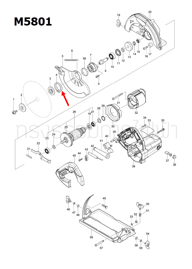 แหวนล็อคนอก เลื่อยวงเดือน Maktec MT560, MT580, MT582, MT583 [#4], Makita-มากีต้า 5800NB [#31], 5806B [#20], M5801, M5801B [#4] Pn.961155-5 (แท้)##