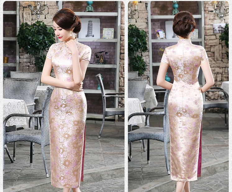 Pre-order กี่เพ้า สีทอง ผ้าไหมจีน กุ๊นขอบ ตัดเย็บอย่างดี