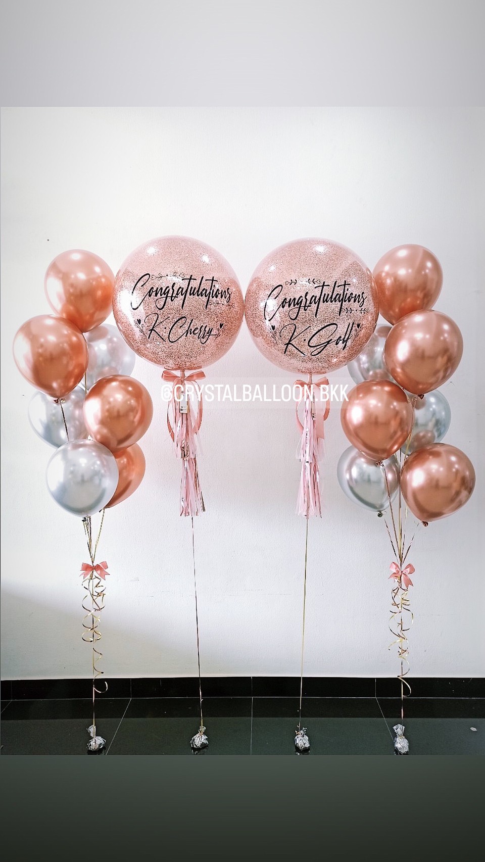 ลูกโป่ง แสดงความยินดี Bubble ขนาด 24" 2 ลูก พร้อม ช่อลูกโป่ง ช่อ 7 ลูก 2 ช่อ พร้อมตกเเต่ง สามารถเปลี่ยนสีลูกโป่ง/เปลี่ยนข้อความ/เปลี่ยนขนาดได้