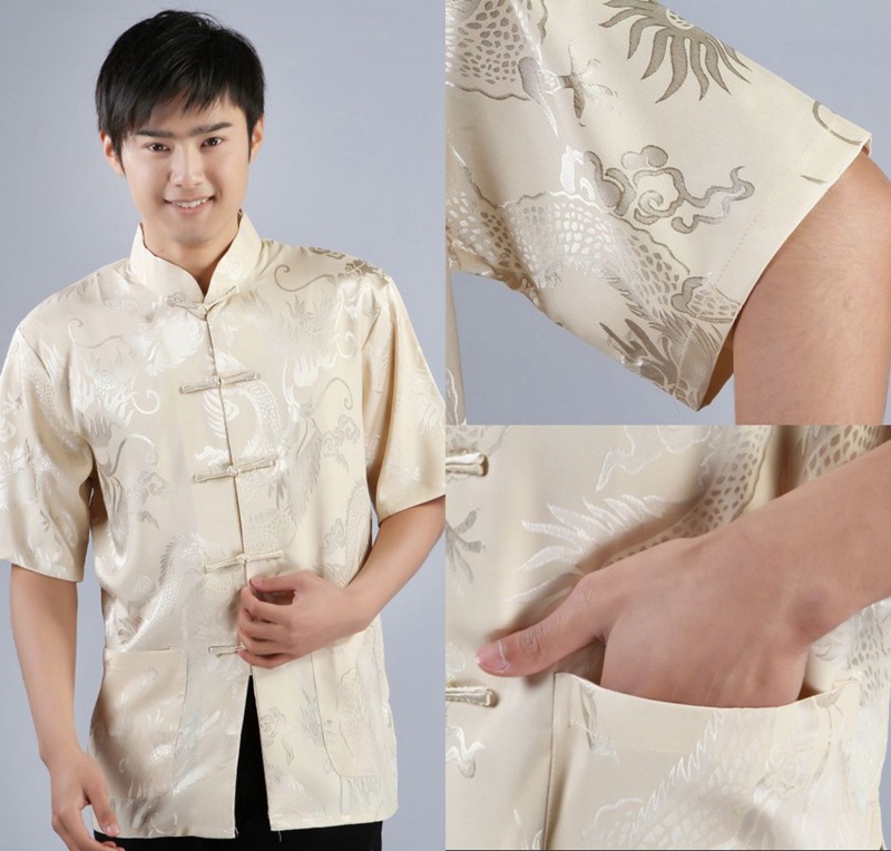 Pre-order ชุดจีน เสื้อจีนชาย แขนสั้น สีครีม