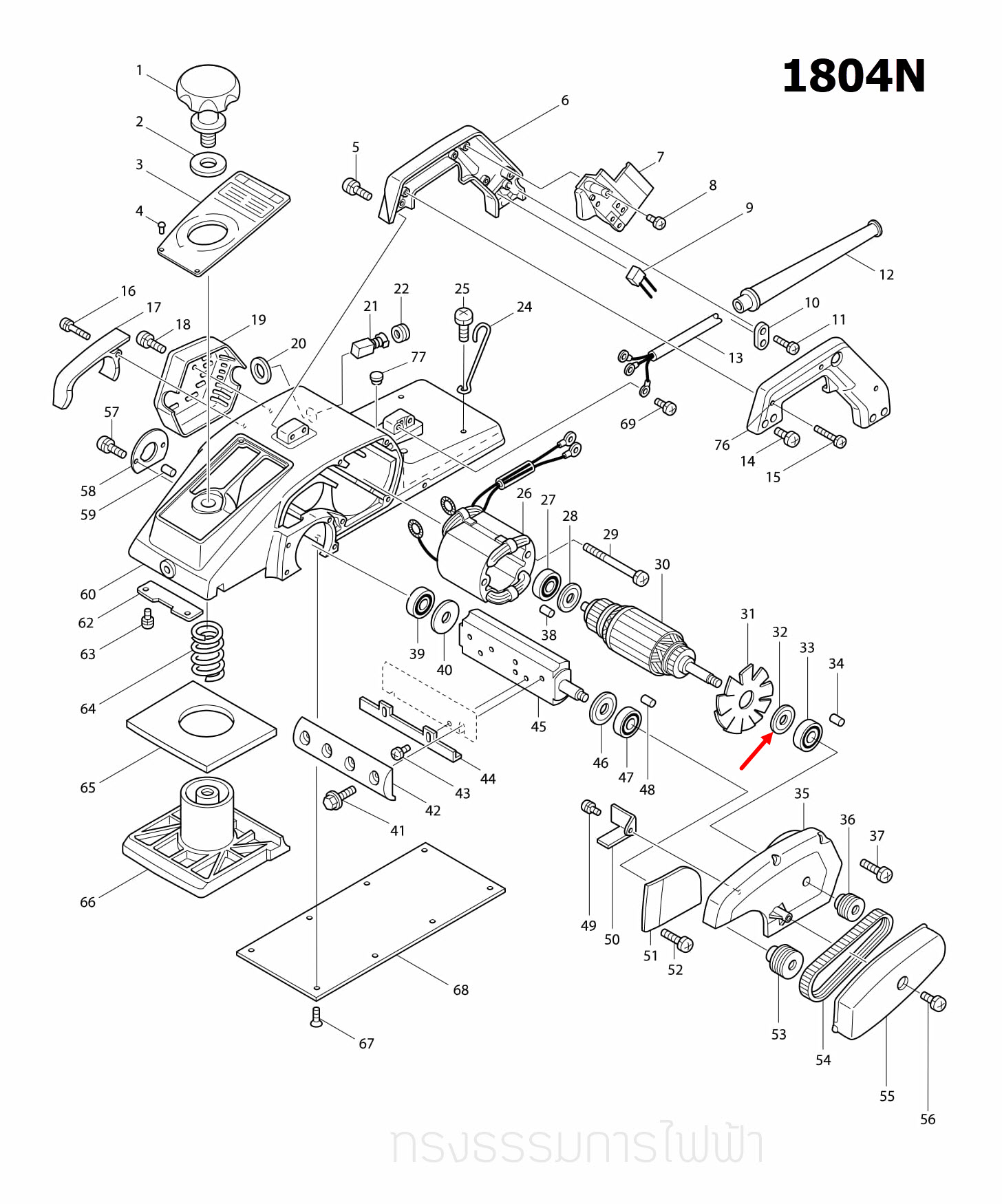 ยางกันฝุ่นใหญ่ กบไสไม้ไฟฟ้า Makita 1804N [#32], 1805N [#50], 5900B [#20], HM0810 [#40], HM0810T, TA [#41] Pn. 213102-5 (แท้) ##