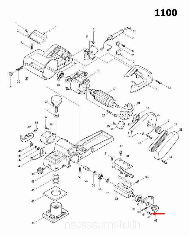 น๊อต M4X14 กบไสไม้ไฟฟ้า Makita 1100 [#62], 1600 [#25], 1805N [#53] Pn.911121-2 (แท้) ##