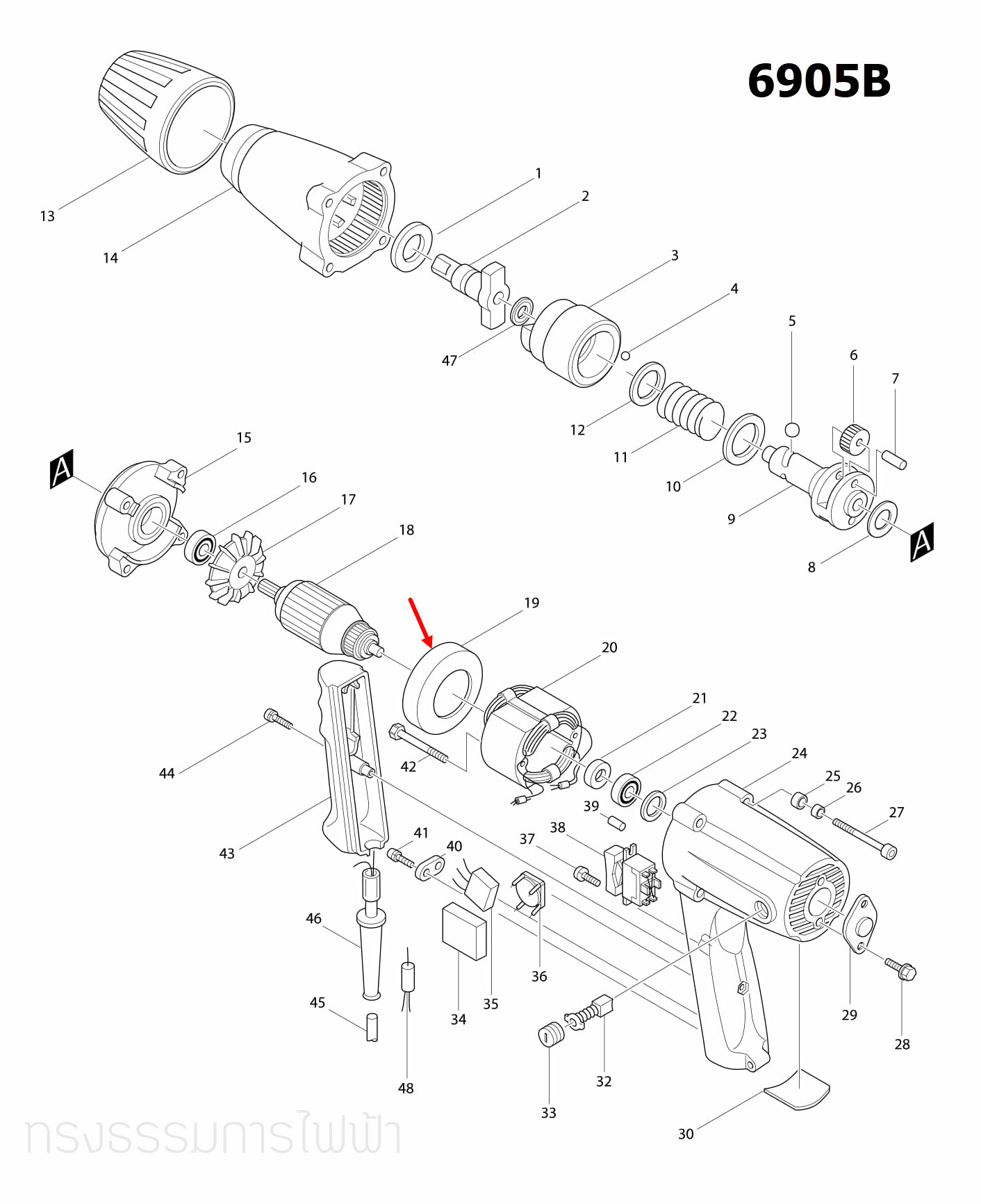 แผ่นบังคอยล์ บล็อคไฟฟ้า Makita มากีต้า 6905B [#19] Pn.411601-3 (แท้) ##