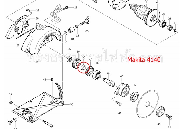 บู้ท สว่าน,เลื่อยวงเดือน Maktec รุ่น MT410 [#34], MT560, MT580, MT582, MT583 [#12], MT811 [#48], MT813 [#48], MT814 [#13] และมากีต้า HP1630 [#13], 4140 [#36], 5806B [#5], M6501, M6501B Pn.257173-2 (แท้)