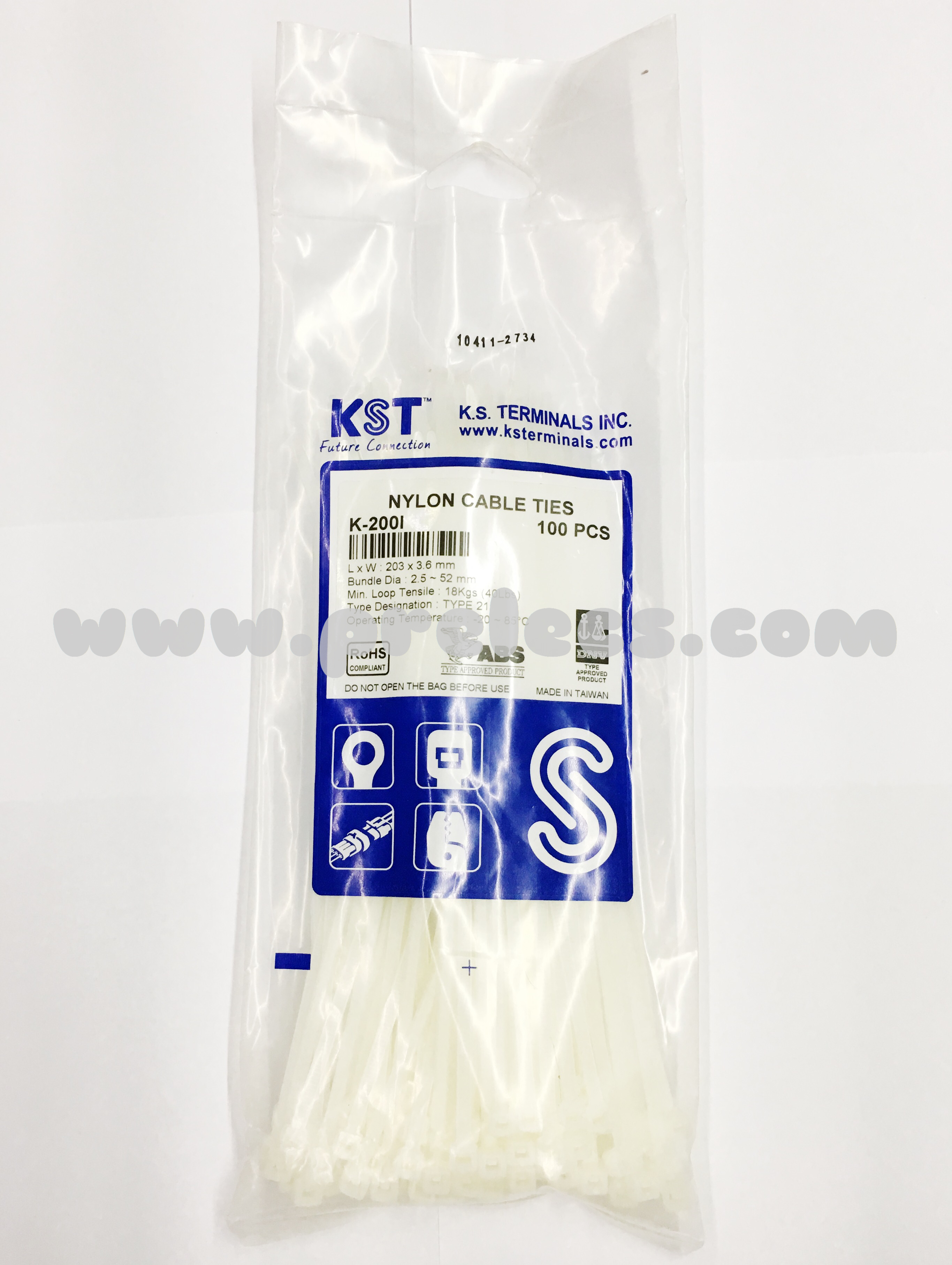 Cable Tie ยี่ห้อ KST (TAIWAN) 8นิ้ว สีขาว