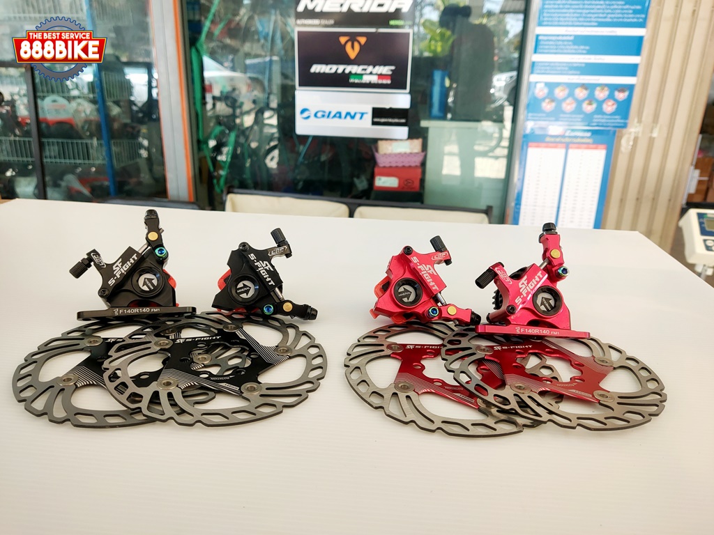 ปั๊มดิสเบรกไฮดรอลิคแบบสายดึง S-FIGHT Mechanical Disc Brake ตัวปั๊ม CNC น้ำหนักเบา มาพร้อมใบดิสแต่ง 2 ชั้น ขนาดใบดิส 140 mm. ตัวน๊อตเป็นไทเทเนี่ยม ใช้ Mineral Oil (ได้คาลิปเปอร์+ใบดิส) คู่ หน้าหลัง
