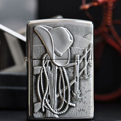 ไฟแช็ค Zippo แท้ คาวบอยสไตล์ "Zippo 24879 Resting Cowboy, Emblem, Brushed Chrome " แท้นำเข้า 100%