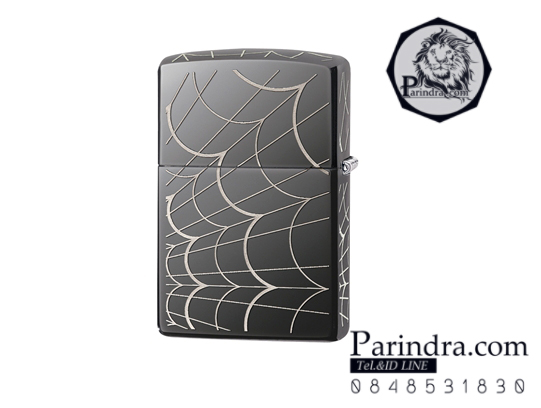 ไฟแช็ค Zippo แท้ ลายใยแมงมุม ขยุ้มหัวใจ "Spider Web, Black Ice Chrome Lighter" #28527 แท้นำเข้า 100%