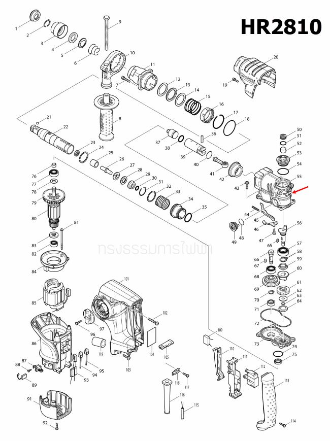 CRANK HOUSING COMPLETE สว่านโรตารี่ Makita มากีต้า HR2810 [#55] Pn.158289-5 (แท้) ##