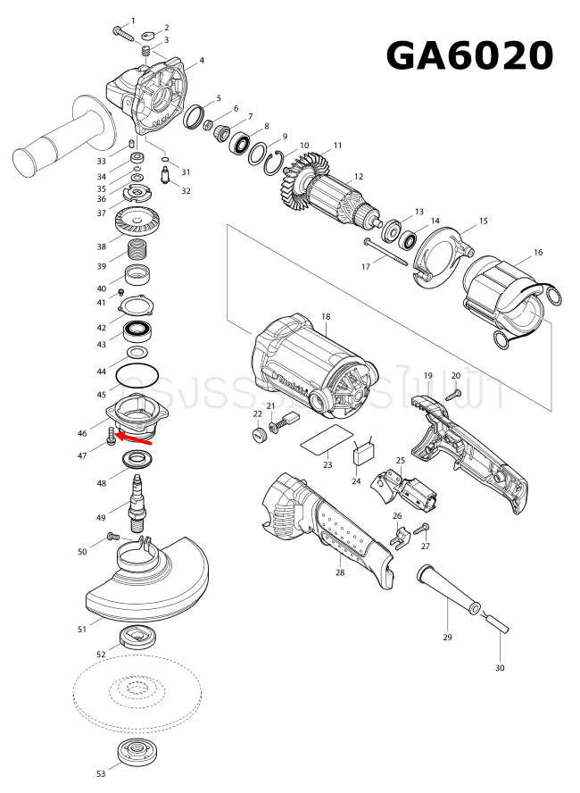 สกรูแฉกแบน M5X18 หินเจียร Maktec MT904 [#40], GA5010, GA5020, GA6020 [#47] Pn.265131-4 (แท้) ##