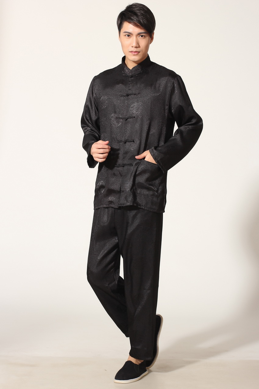 Pre-order ชุดจีน ชาย เสื้อพร้อมกางเกง สีดำ