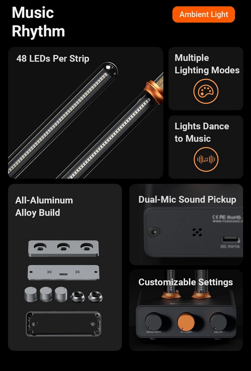 Fosi Audio MusicRhythmVisualizerLight แสงไฟแบบ Ambient ที่เต้นตามจังหวะดนตรีอย่างแม่นยำ ประกันศูนย์ไทย