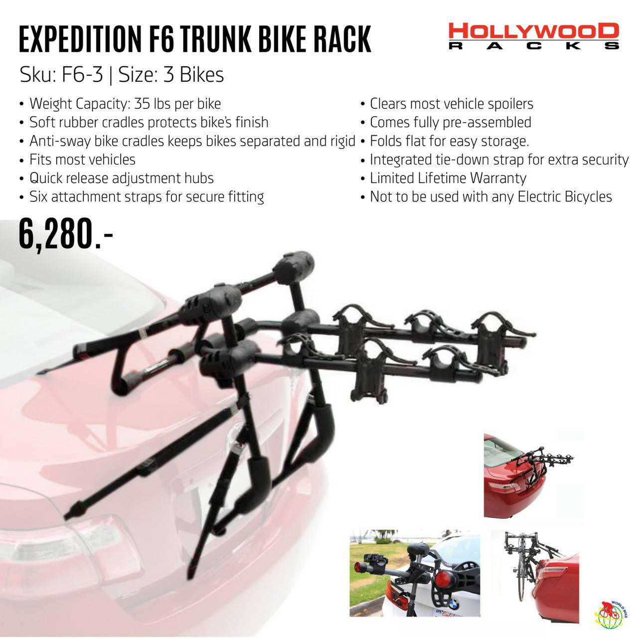 แร็คบรรรทุกจักรยาน HOLLYWOOD EXPEDITION 3 Car bike rack ติด SUV, F6-3 (ติดรถซีดาน,รถตู้,SUVได้หมด ใส่จักรยานได้3คัน )