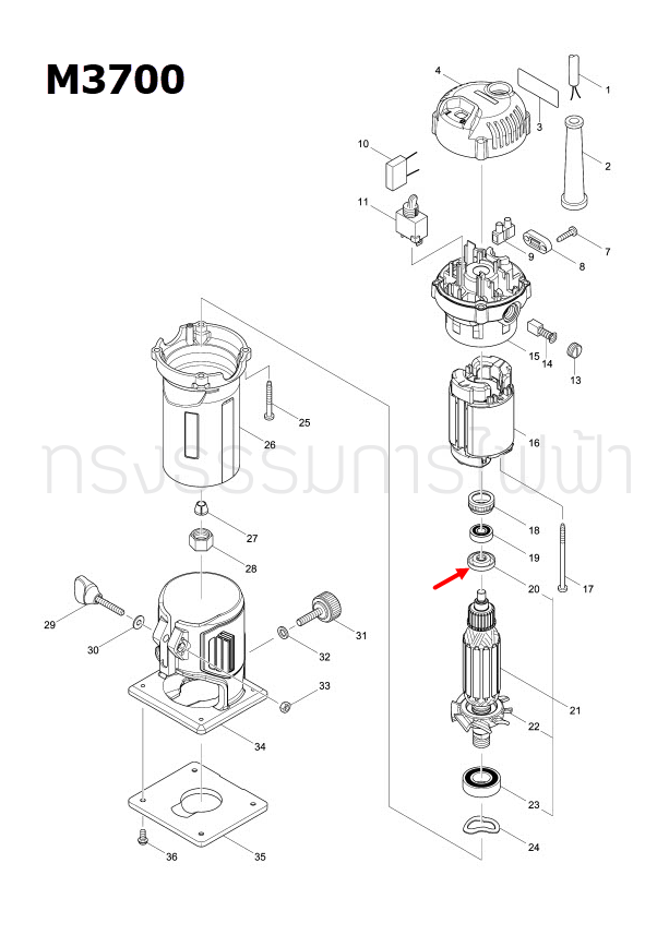 แหวนยาง ทริมเมอร์ Makita MT372, M3700, M3700B, 3709 Pn.681668-7 (แท้) ##