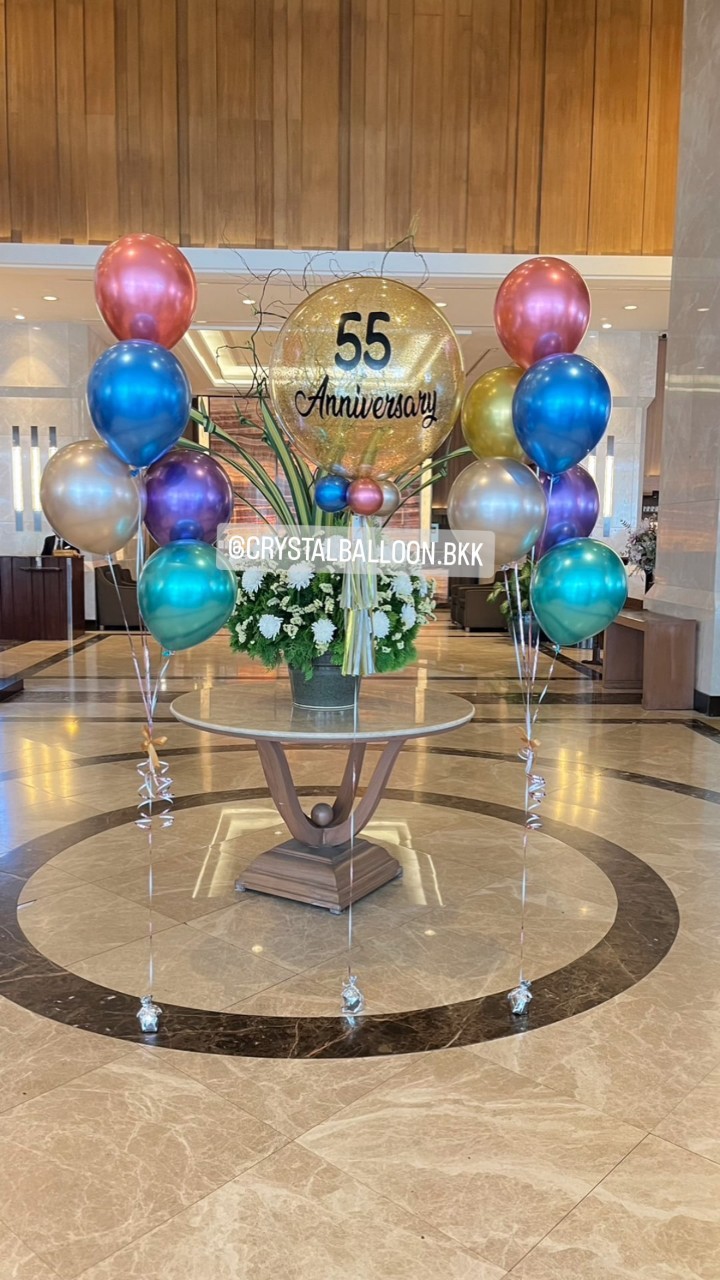 ลูกโป่ง ครบรอบ Bubble ขนาด 24" กลิตเตอร์สีทอง พร้อม ช่อลูกโป่งช่อ 6 ลูก 2 ช่อ พร้อมตกเเต่ง สามารถเปลี่ยนสีลูกโป่ง/เปลี่ยนขนาด/เปลี่ยนข้อความได้